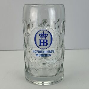 Vintage HB Hofbrauhaus Munchen German 1 Liter Glass 8" Dimpled Beer Mug Stein